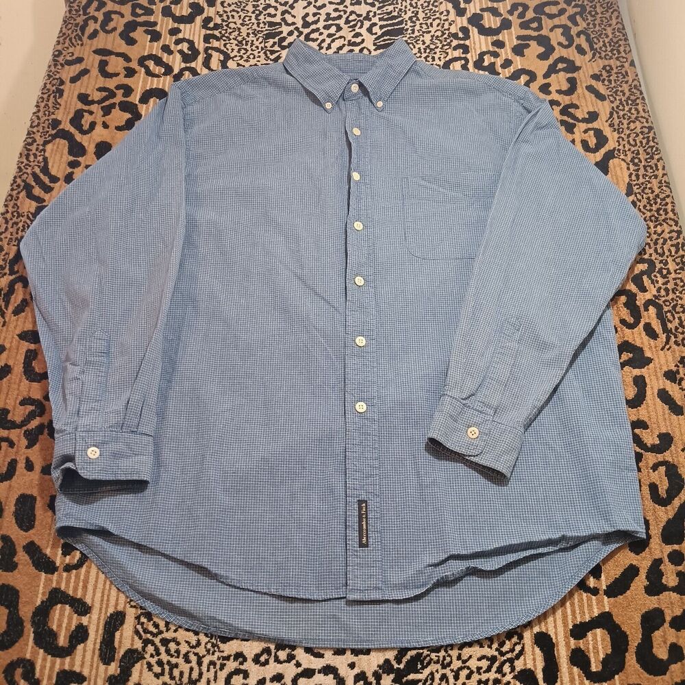 Abercrombie & Fitch Muscle Shirt Mens Medium Blue Check Long Sleeve Button Down